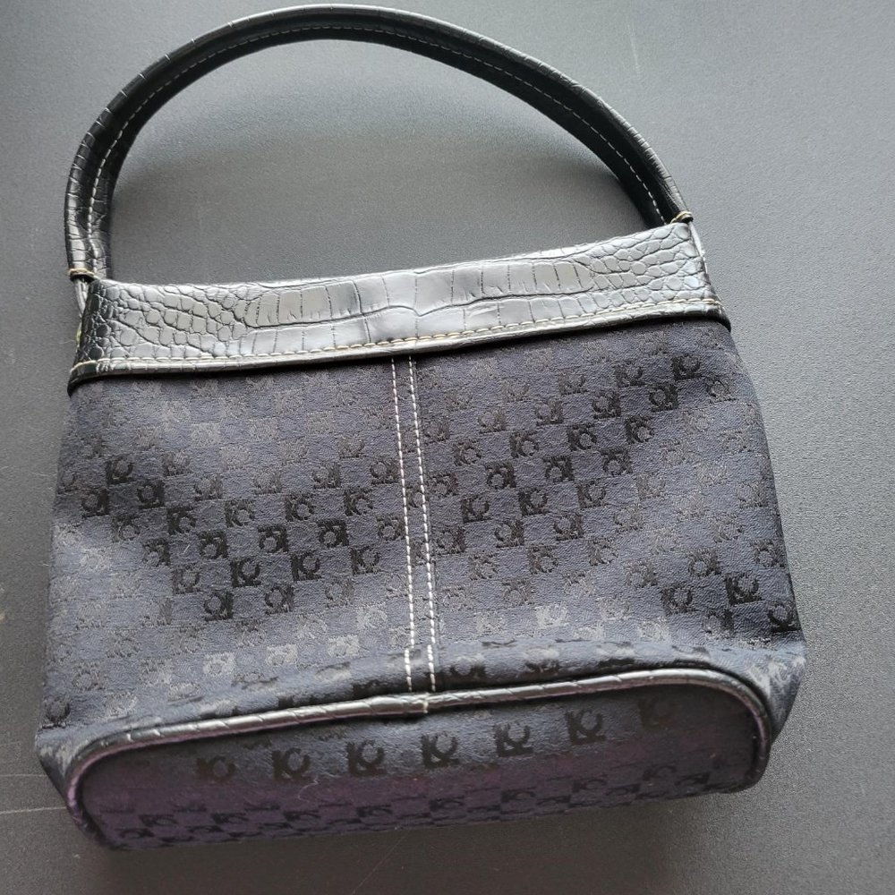 Liz Claiborne Small Black Purse w/ Faux Leather Strap and Accents Button Closure - Picture 3 of 4